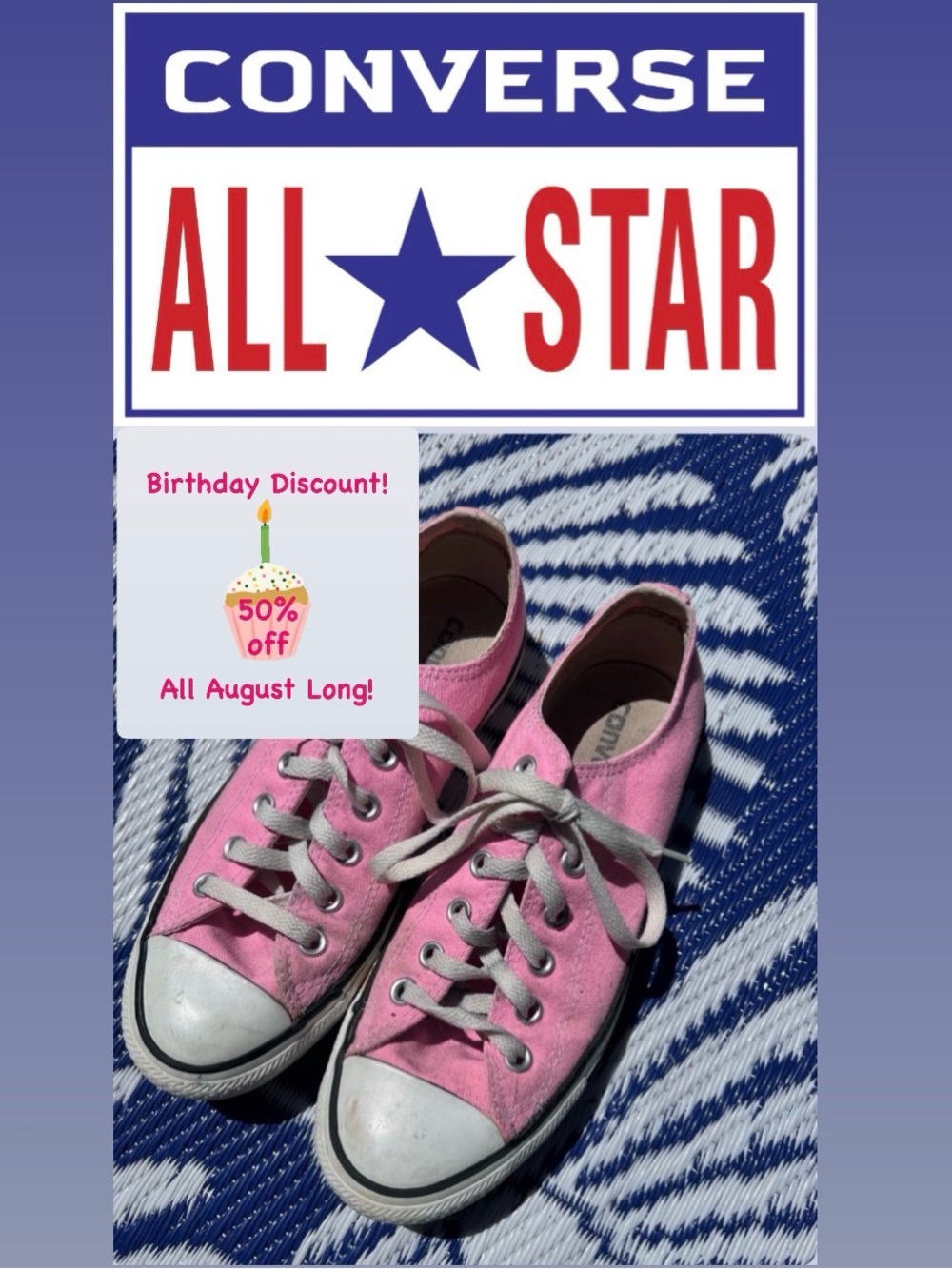 50%Off SALE! 🧁Converse Pink Low-Top Canvas Sneakers - All Star - size 8